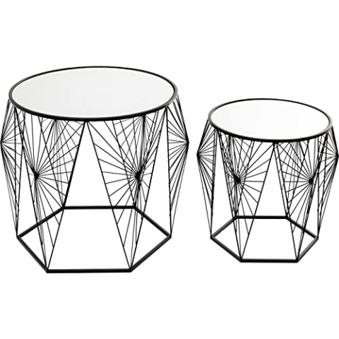 Kare Design Beistelltisch Cobweb Schwarz, 2er Set, Glasplatte, Ablage, Artikelhöhe 34cm