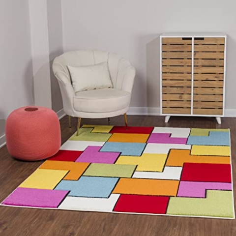 Livabliss Montpellier Teppich Wohnzimmer Boho, großer Teppich Schlafzimmer 160x213 cm - Teppich für Esszimmer mit geometrischem Muster, Skandinavischer Wohnzimmerteppich modern in Vielfarbig
