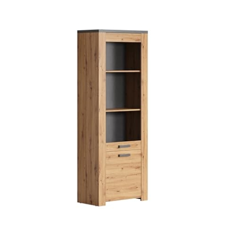 trendteam smart Living - Follow - Glasvitrine - Eiche/Anthrazit - Vitrine mit viel Präsentationsraum - (BxHxT) 73 x 199 x 40 cm - Vielseitiger Schrank für Wohn- oder Esszimmer - 3 Einlegeböden