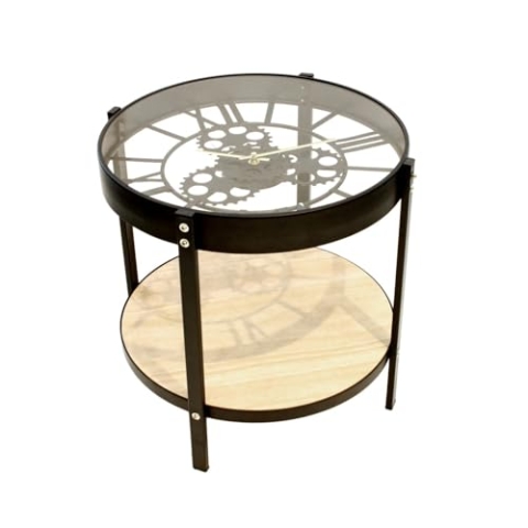 HOME DECO FACTORY Uhr Beistelltisch, 40.5cm x 40.5cm x 39cm, Schwarz/Transparent