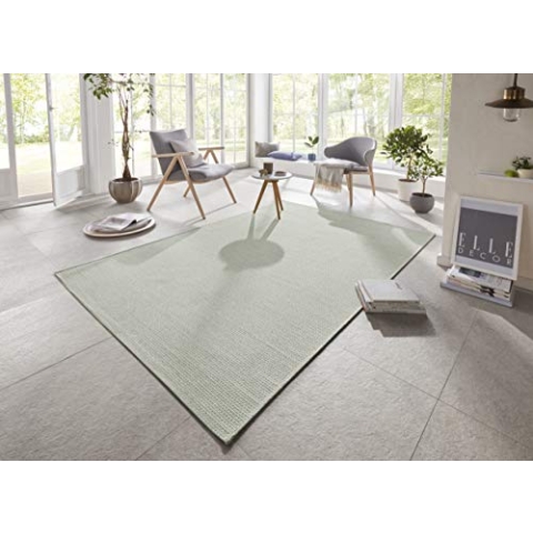Elle Decoration Millau In- und Outdoor Teppich 160x230cm – Kurzflor Wetterfest Wasserfest Modern Plain Unifarben Design für Terrasse Balkon Wohnzimmer Schlafzimmer Esszimmer Küche Flur in Grün