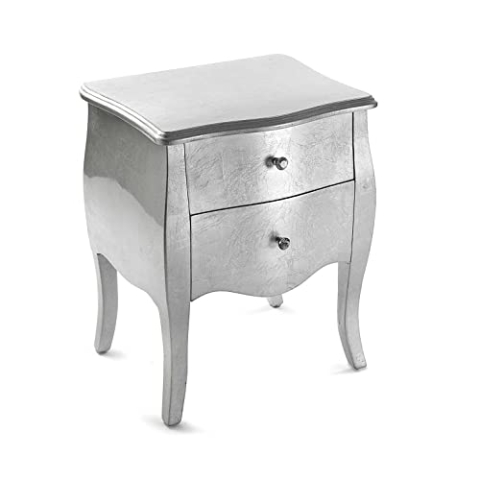 Versa Cagliari Nachttisch oder zusätzlicher Tisch für das Schlafzimmer oder Wohnzimmer, mit 2 Schubladen, Maßnahmen (H x L x B) 60 x 39 x 50 cm, Holz, Farbe: Silber