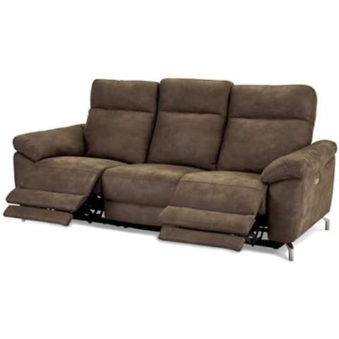 Ibbe Design Braun Stoff 3er Sitzer Relaxsofa Couch mit Elektrisch Verstellbar Relaxfunktion Heimkino Sofa Doha mit Fussteil, Federkern, 222x96x101 cm