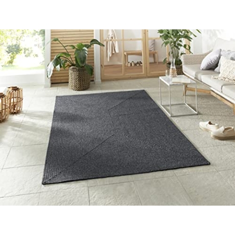 Northrugs Trenzado In- & Outdoor Teppich Wetterfest – Pflegeleicht Handmade-Look für Innen und Außen Gewebter Outdoorteppich Läufer für Balkon, Terrasse, Wohnzimmer, Garten – Dunkelgrau, 200x290