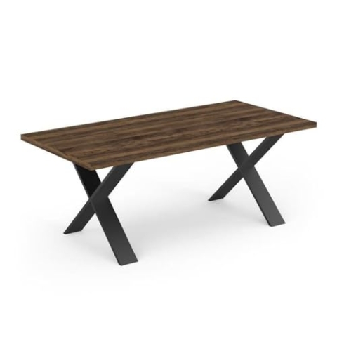 Demeyere Monaco Esstisch, Holzwerkstoff, Dunkles Holz und Schwarz, 180 x 75 x 90 cm