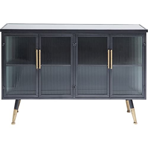 Kare Design Sideboard La Gomera 4 Türen, breite Kommode aus Stahl und Glasfronten, modernes TV-Board mit messingfarbenen Akzenten, weitere Artikel der Serie La Gomera erhältlich (H/B/T) 75x120x35