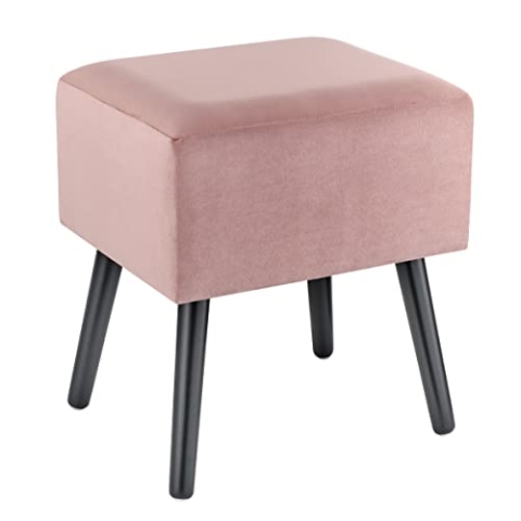 Baroni Home Pouf aus Samt, gepolsterte Bank, Hocker mit Holzbeinen 40X33X46 cm, Beige