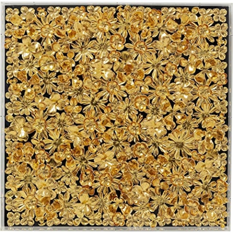 Kare Design Deko Rahmen Gold Flower, Leinen Leinwand, Blütenformen aus Papier, Schaukasten aus Acrylglas, dreidimensionales Kunstwerk, Gemälde, Abstrakt, Modern, Wohnzimmer, Flur, 80x80x5cm