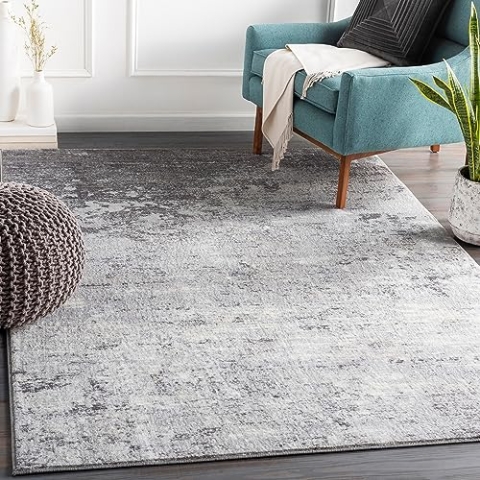 Livabliss Bangkok Wohnzimmer Teppich modern – Abstrakt Design in Marmor Optik für Wohnzimmer 140x200 cm, Esszimmer, Schlafzimmer - Marmor Teppich groß, weicher Teppich Kurzflor Grau, Weiß, Holzkohle
