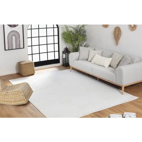 Livabliss Houston Outdoor Teppich - Wetterfest für Balkon, Terrasse, Garten, Küche - 120x170 cm, Boho Style, Weiß