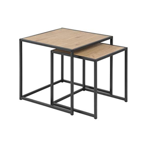 Amazon Basics Jörn Quadratischer Couchtisch set mit Tischplatte in Wildeiche Optik und Schwarzem Stahlsockel, Sofatischset, Tischsatz. Wohnzimmermöbel, B: 50 x H: 45 x T: 50 cm(Früher Movian)