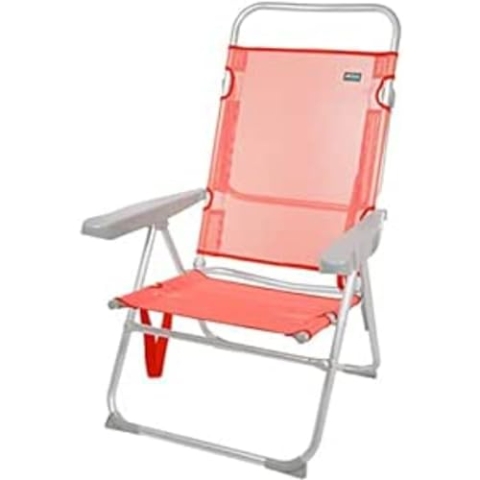 Klappbarer Strandstuhl, Aktive Beach, 48x57x99 cm, Farbe Koralle, Liegestuhl, 5 Positionen, Hochstuhl, Sitzhöhe 30 cm, Tragegriff, Leichte klappbare Strandstühle
