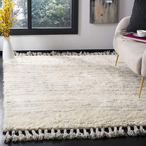 SAFAVIEH Boho Teppich für Wohnzimmer, Esszimmer, Schlafzimmer - Kenya Collection, Hoher Flor, Elfenbein und Grau, 183 X 274 cm