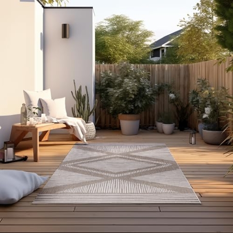 Elle Decoration In und Outdoor Teppich – Wendeteppich Wetterfest & Wasserfest - Modernes Rauten Muster Geometrisches Muster Outdoorteppich für Garten, Balkon, Terrasse, Wohnzimmer – Linen, 160x230cm