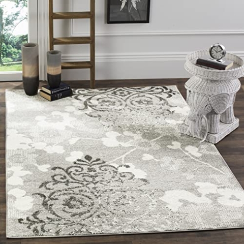 SAFAVIEH Modern Teppich für Wohnzimmer, Esszimmer, Schlafzimmer - Adirondack Collection, Kurzer Flor, Silber und Elfenbein, 91 X 152 cm