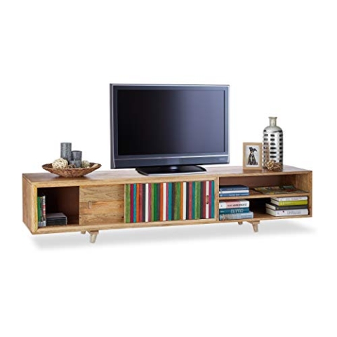 Native Home TV Lowboard, Massivholz, 3 Fächer, niedrig, modernes Design, TV Board, HxBxT: 43 x 180 x 40 cm, bunt-Natur