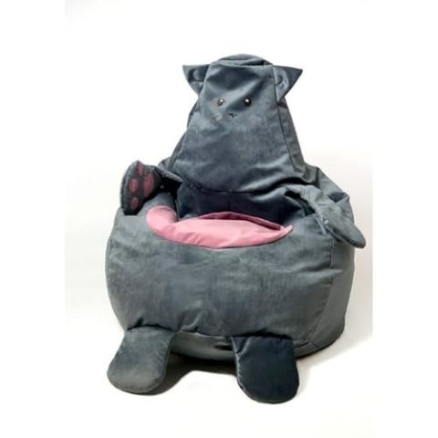 GO GIFT Sitzsack, Grau, Oxford, Katze, 130 x 90 cm