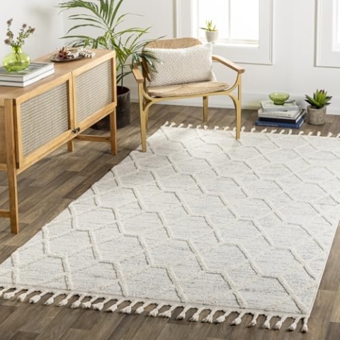 Livabliss Tibilisi Teppich Boho - Großer Wohnzimmerteppich 160x213 cm mit Geometrischem Muster, Skandinavischer Esszimmerteppich in Creme und Grau
