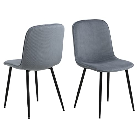 AC Design Furniture Dagmar Cord-Esszimmerstuhl mit Rückenlehne 4er Set, Gepolsterter Esszimmerstuhl, Minimalistische Küchenstühle, Grauer Stoff, Schwarze Metallbeine, Flur, Büro