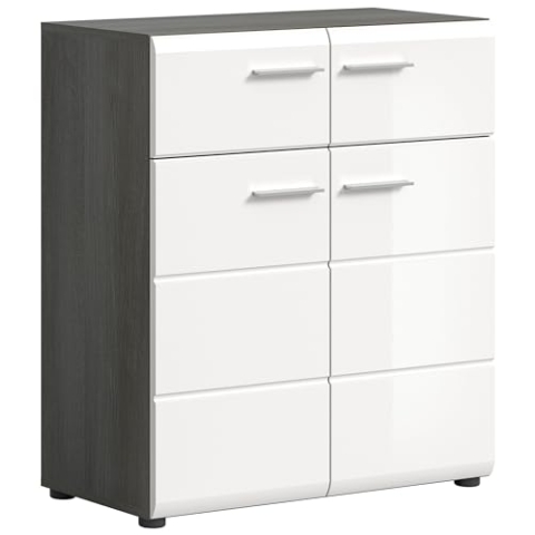 xonox.home Garderobe Salsa Schuhkommode Kommode Schrank Front weiß Hochglanz MDF TZ Korpus rauchsilber Nb.ca.80x90x37 cm