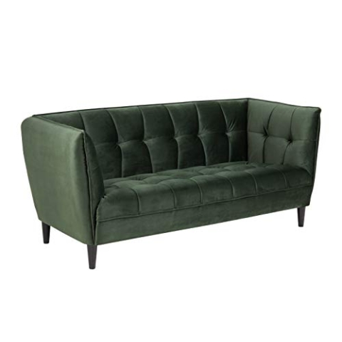 AC Design Furniture Josephine Sofa, H 82 x B 182 x T 80 cm, Waldgrün/Schwarz, Velours/Rubberwood