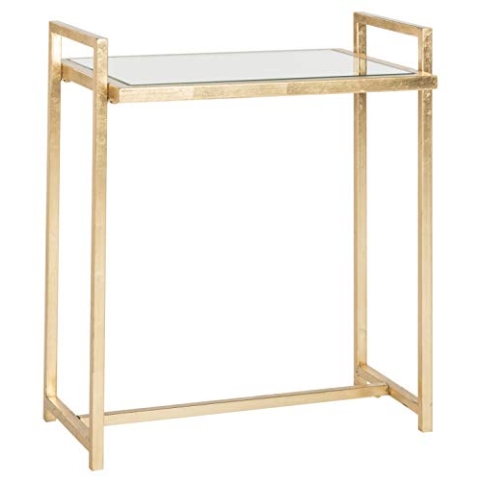 SAFAVIEH Glam Accent Table with Iron Legs, in Gold and Mirror, 31 X 46 X 56.13