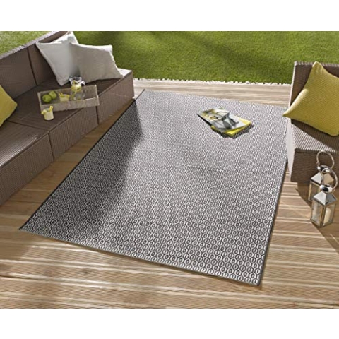NORTHRUGS In- und Outdoor Teppich Coin 160x230cm - Wetterfest Modern Plain Allover Unifarben Design Läufer für Balkon Terrasse Garten Wintergarten Wohnzimmerteppich Wasserfest in Schwarz