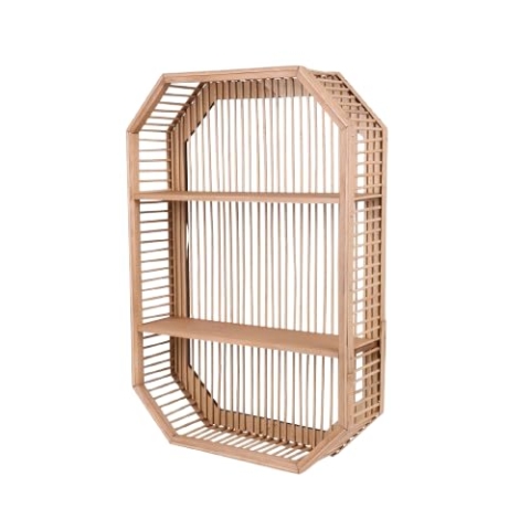 Natural Living Bücherregal, oktogonales Design, 2 Ebenen, 44 x 12 x 62 cm