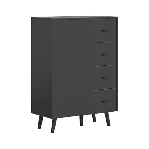 xonox.home Wohnzimmer Linea Sideboard Kommode Anrichte Stauraumschrank in grau matt tiefzieh Absetzung schwarz Nb., ca. 84x114x37 cm