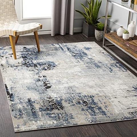 Livabliss Paris Wohnzimmer Teppich modern – Abstrakt Design in Marmor Optik für Wohnzimmer 160x220 cm, Esszimmer, Schlafzimmer - Marmor Teppich groß, weicher Teppich Kurzflor in Blau, Grau und Beige