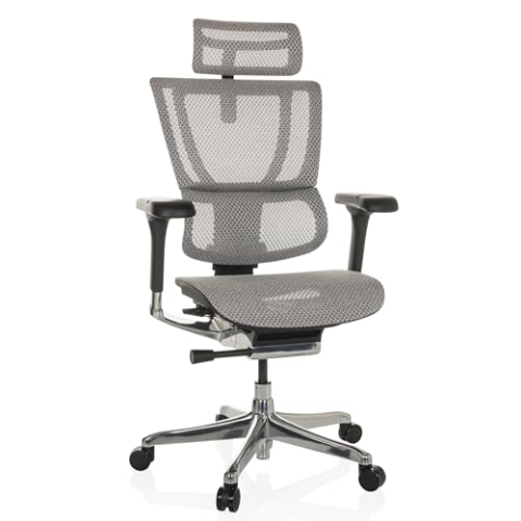 hjh OFFICE Bürostuhl ergonomisch ERGOHUMAN Slim GEN2 Originales Design, 24h Einsatz, Drehstuhl mit Flexibler Lordosenstütze, Netz Hellgrau