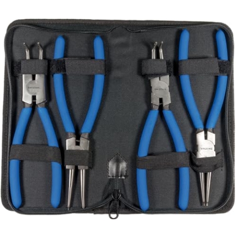 SW-Stahl 41415L Sicherungsringzangensatz, 225 mm, 4-teilig I Innen- & Außenzangen I gerade & gebogen I Sprengringzangen Set I Seegeringzangen Werkzeug inkl. Etui