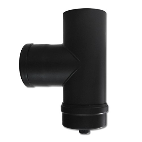 Pelletrohr T-Stück 80 x 250 mm Schwarz Kapselknie Rohr Ofenrohr Pellet
