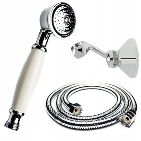 AquaParts Duschkopf Handbrause mit Schlauch und Duschhalter | Retro | Regendusche | Duschbrause | Hochdruck Spray | Shower Head | für Baden, Brausekopf und Spa