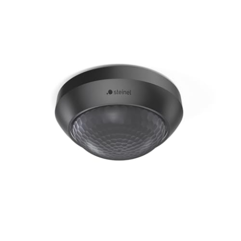 Steinel Bewegungsmelder is 2360-3 ECO Schwarz, max. 12 m Reichweite, 360° Präsenzmelder für max. 500 W LED, Deckensensor für Außen und Innen