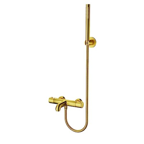 Aloni Wannenarmatur mit Thermostat und Handbrause Gold gebürstet