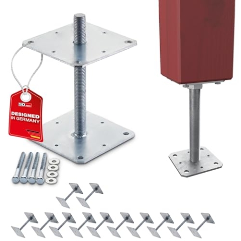 SOTECH 12er Set Pfostenträger 160 x 160 x 250 mm Gewinde M24 Stahl feuerverzinkt Trägerfuß höhenverstellbar Verbinder zum aufschrauben Witterungsbeständig