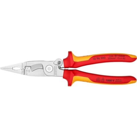 KNIPEX Elektro-Installationszange isoliert mit Mehrkomponenten-Hüllen, VDE-geprüft verchromt 200 mm 13 96 200 SB