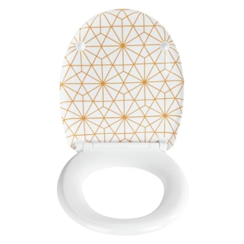 WENKO WC-Sitz Chara, hygienischer Toilettendeckel mit Absenkautomatik, Toilettensitz aus bruchsicherem, antibakteriellem Duroplast, Schnellbefestigung aus rostfreiem Edelstahl, 38 x 45 cm