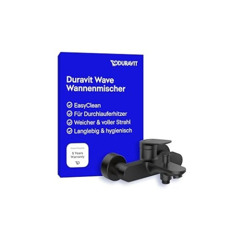 Duravit Wave Wannenarmatur Aufputz für 2 Verbraucher, Einhebel-Wannenmischer mit Keramikmischsystem und Rückflussverhinderer, Schwarz Matt