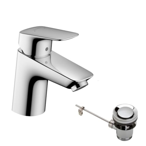 hansgrohe 71170000 Waschtischarmatur Logis, Wasserhahn Bad mit Auslauf Höhe 70 mm, mit Zugstange, Badarmatur wassersparend, Chrom Einhebel-Waschtischmischer