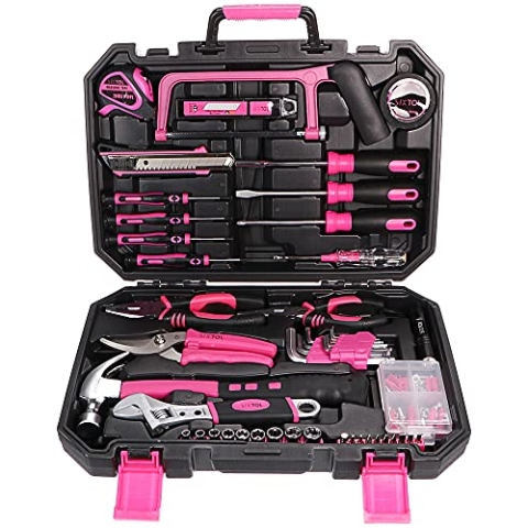 SIXTOL Home PINK 128 Werkzeugset im Koffer | Für den Heimgebrauch | Werkzeug-Koffer | Schrauber-Bits | robust, hochwertig | ideal für den Haushalt o. die Garage | praktische Kunststoffkoffer | Rosa