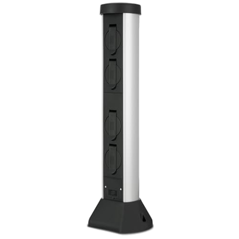 REV Außensteckdose SilverCraft - 4-Fach Garten Steckdosensäule, 57cm Höhe, Outdoor Steckdose IP44 spritzwassergeschützt, schwarz
