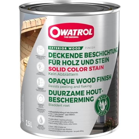 OWATROL Solid Color Stain, Wetterschutzfarbe, Acryl-Decklack, dauerhaft deckender Anstrich (Antikgrau, 2,5 Liter)