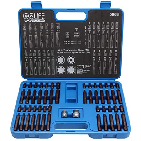 CCLIFE XZN Vielzahn Torx Sechskant Steckschlüssel Nuss 1/2" 3/8" Satz S2 Bit Einsatz Set | H4-H12 M5-M12 T20-T55, 54tlg
