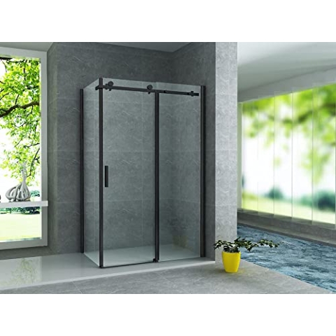 Aloni Duschkabine Schiebetür schwarz matt 8mm 90x140x195cm