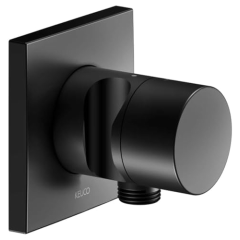 KEUCO IXMO Armatur, Absperrventil mit Schlauchanschluss und Brausehalter Unterputz, Rosette eckig, Griff IXMO Pure, Schwarz matt, 59541370202, Farbe: Schwarz Matt