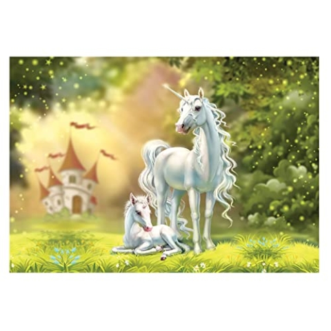 Fototapete Einhorn Schloss Zauberwald Kinderzimmer Mädchen Vlies Tapete Latexdruck UV-Beständig Geruchsfrei Hohe Auflösung Montagefertig (13862, VEXXL (312x219 cm) 3 Bahnen)