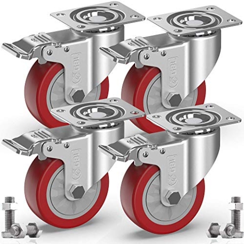 GBL 4x Möbelrollen mit Bremse - 4 Schwerlast Rollen für Möbel mit Bremse - 100mm x 600kg Schwerlastrollen - Lenkrollen Transportrollen Laufrollen - Möbel Rollen für Schwerlast