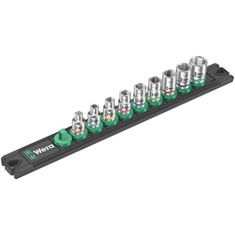 Wera 05005420001 Nuss-Magnetleiste A Imperial 1, Zyklop Steckschlüsseleinsatz-Satz, 1/4"-Antrieb, zöllig, 9-teilig, Schwarz, A Imperial 1-1/4"